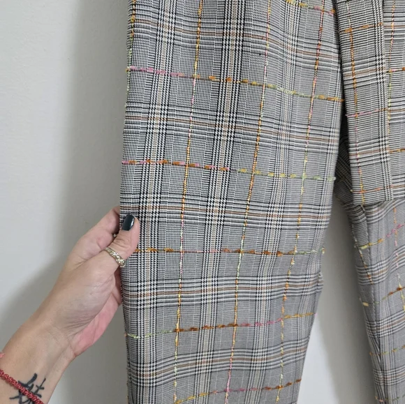 Amanda Uprichard plaid gray textured high rise straight leg pants size S - Picture 3 of 7